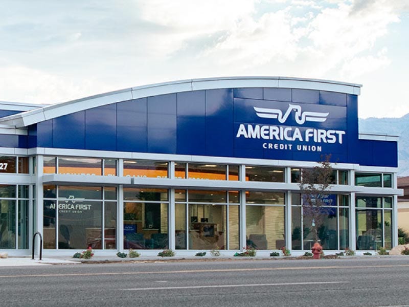 AFCU Logan Utah branch exterior with member entrance and signage